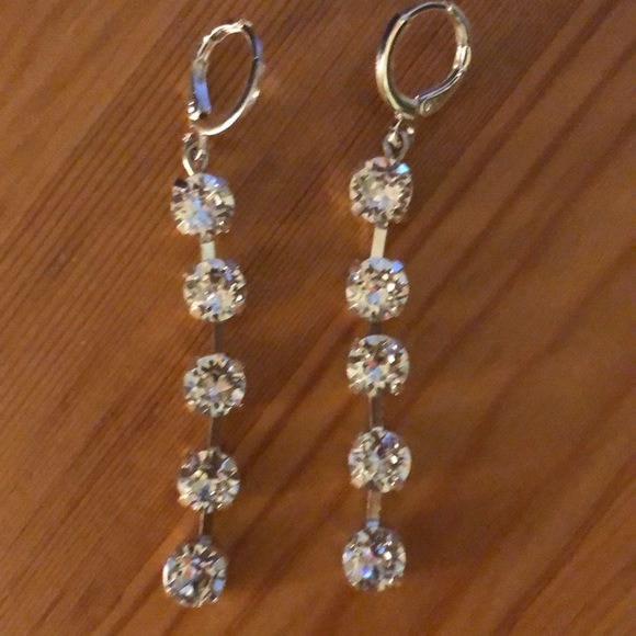 Silver Crystal Drop Earrings - Picture 12 of 15